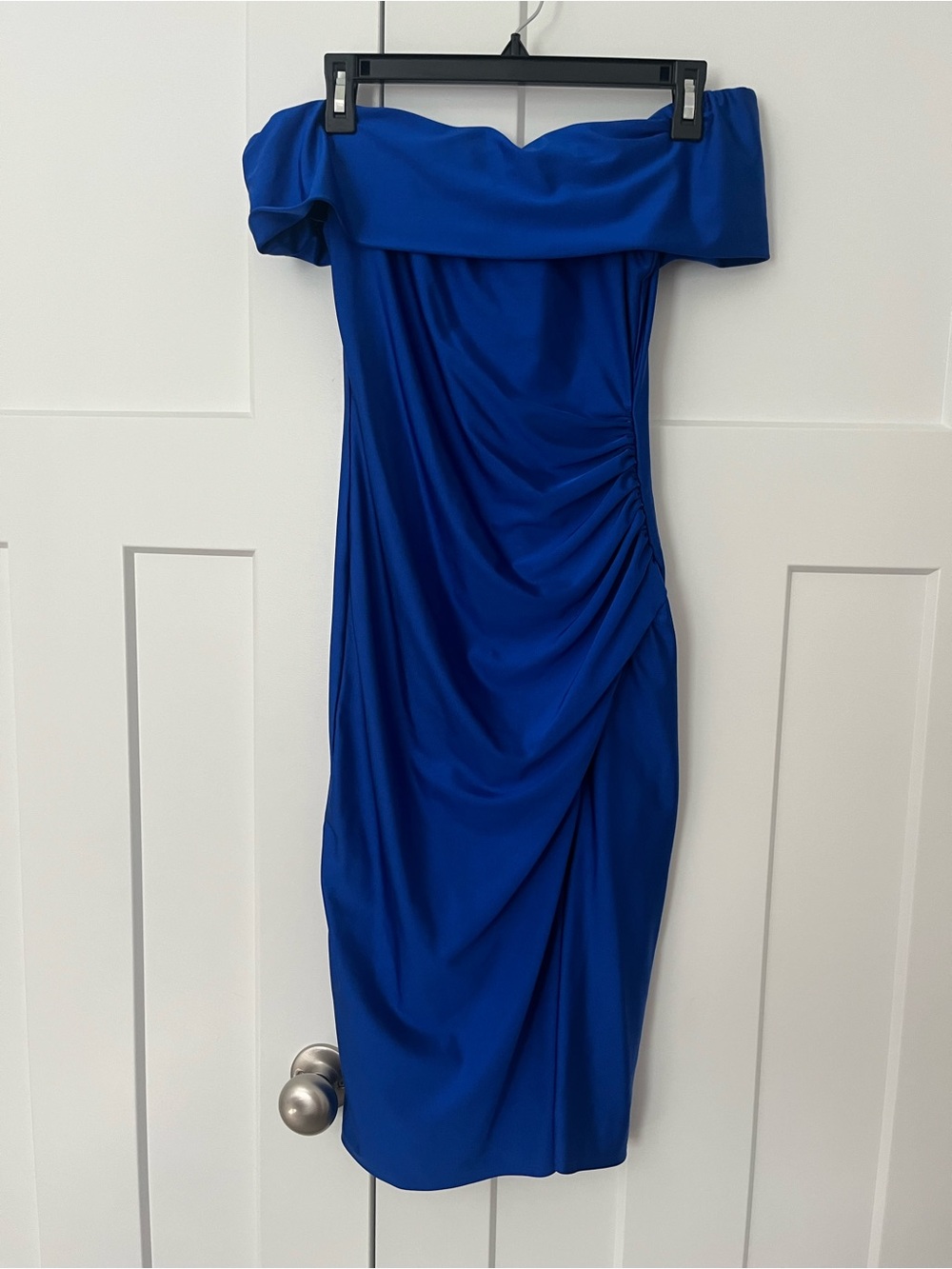 Off-Shoulder Midi Dress in Cobalt Blue
